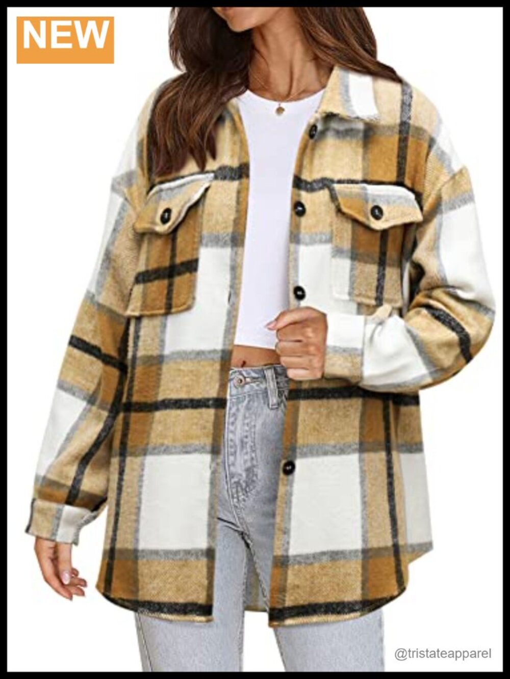 Women's Oversized Plaid Flannel Shacket, Button Down Long Sleeve Shirt Jacket
